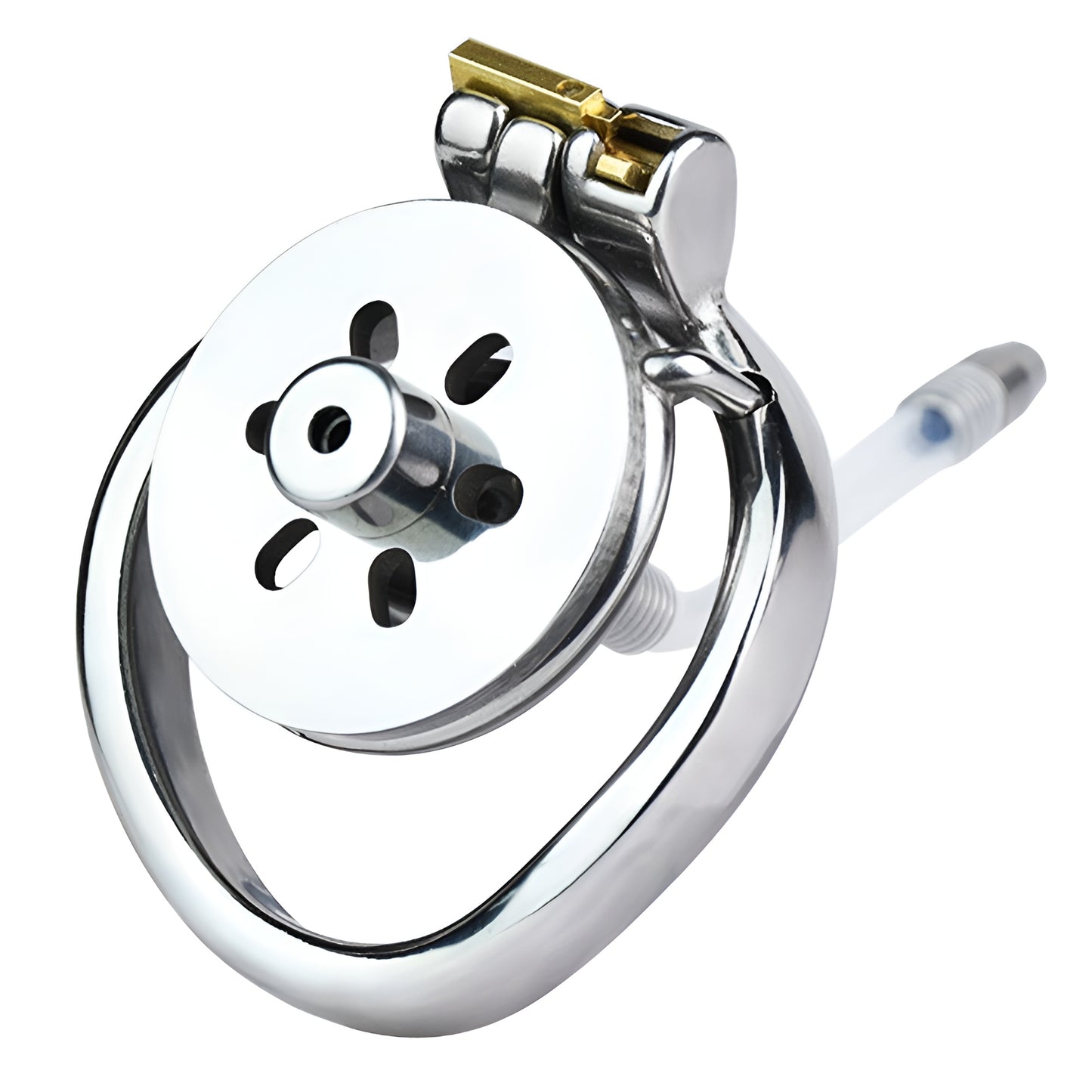 Flat Chastity Cage with Solid Metal Negative Ball and Catheter, F3192 - FRRK