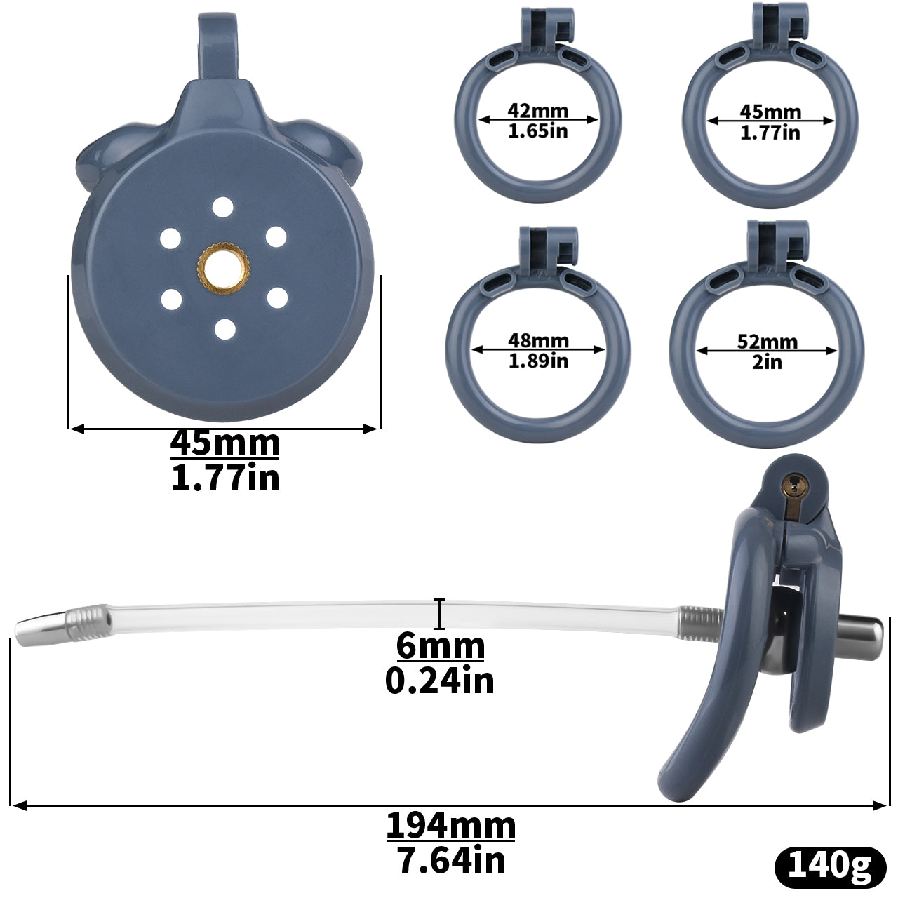3D Printed Flat Chastity Cage with Inverted Steel Ball Catheter