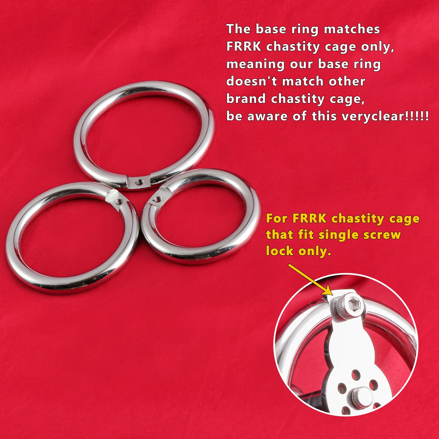 Base Rings for FRRK Chastity Cage That Fit Single Screw Lock Only, K06 - FRRK