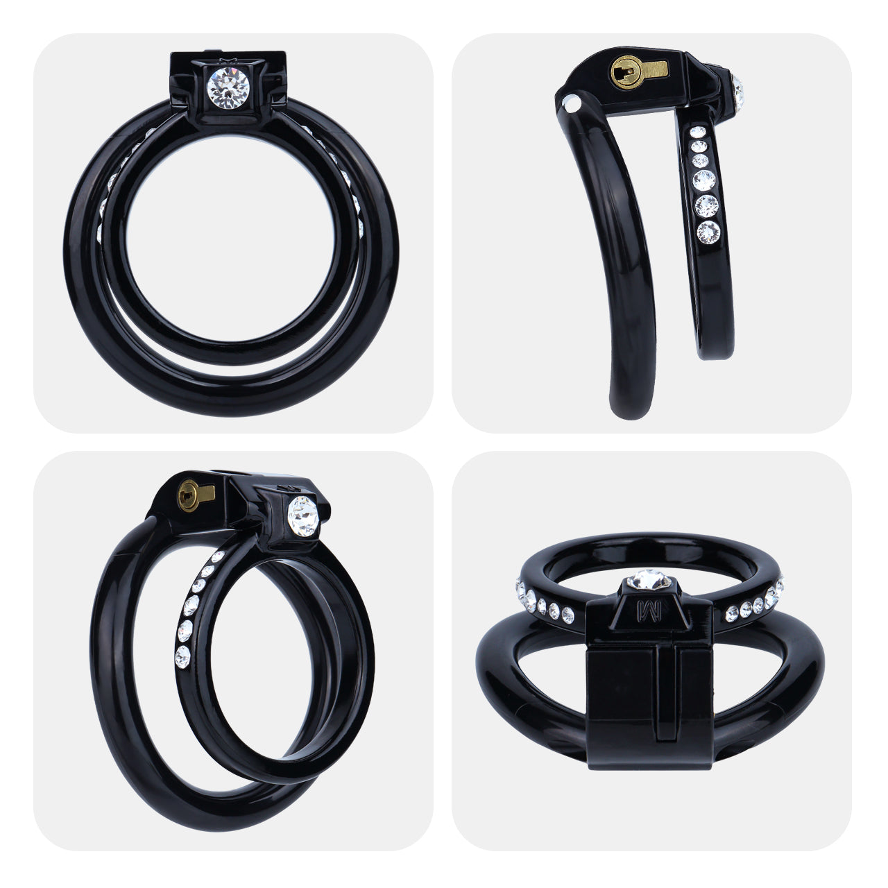 ABS Resin Rhinestone Dual Cock Ring Chastity Cage | AS602