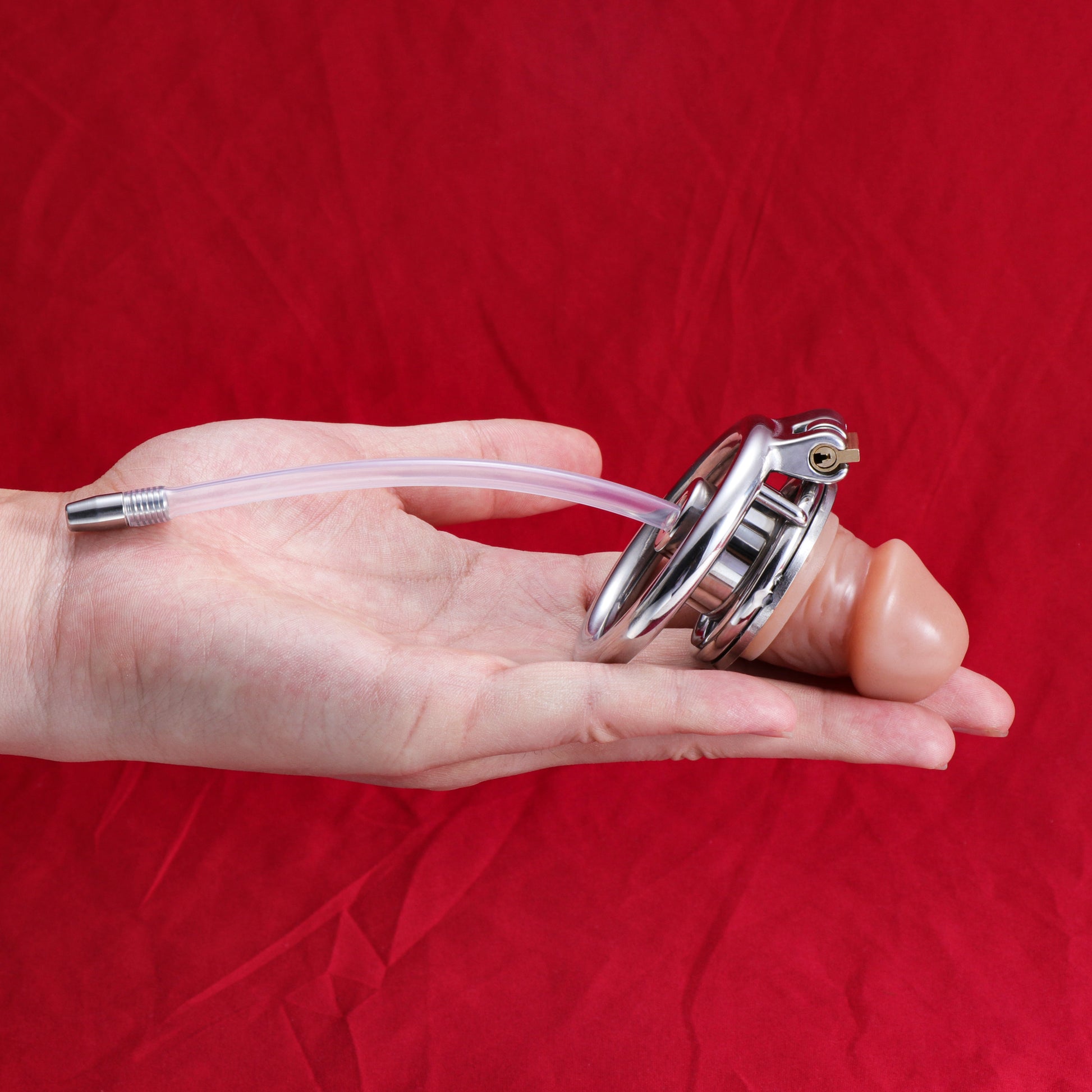 Inverted Double Cylinder Chastity Cage With Dildo & Catheter, F3406 - FRRK