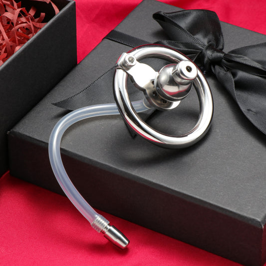Negative Ball Flat Chastity Cage with Catheter, F3109 - FRRK