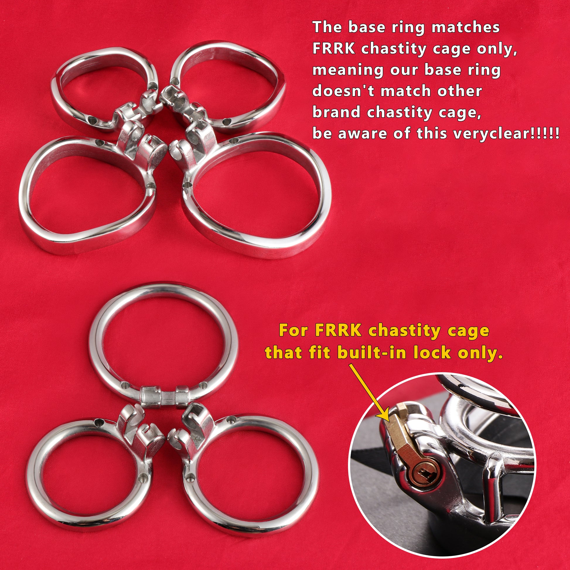 Base Rings for FRRK Metal Chastity Cage That Fit Internal Side Slide Lock System Only - FRRK