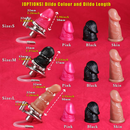 Screw Lock Inverted Double Cylinder Chastity Cage With Dildo & Catheter, F3410 - FRRK