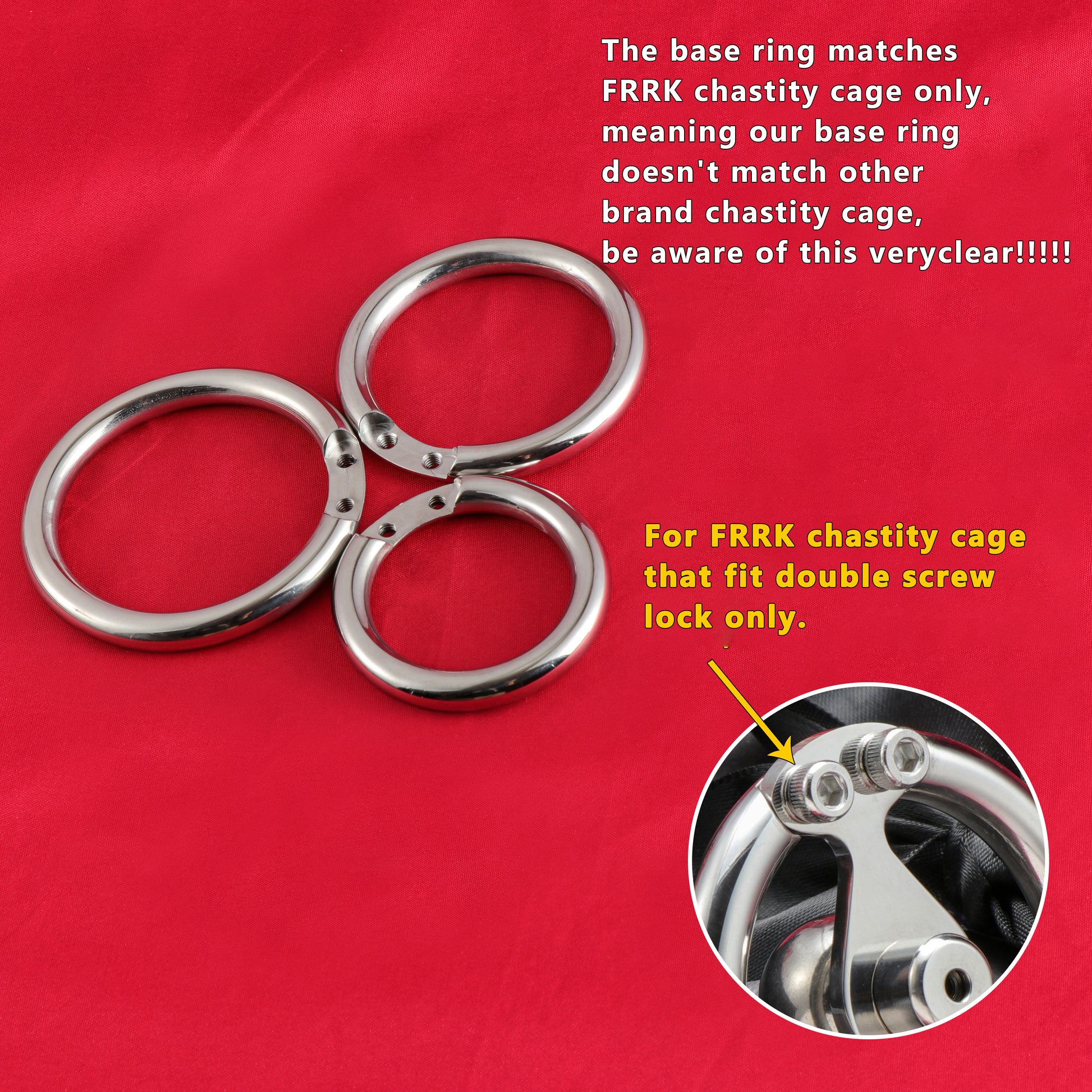 Base Rings for FRRK Chastity Cage That Fit Double Screw Lock Only, K07 - FRRK
