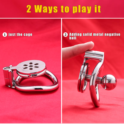 Flat Chastity Cage with Solid Metal Negative Long Bar Ball, F3191 - FRRK