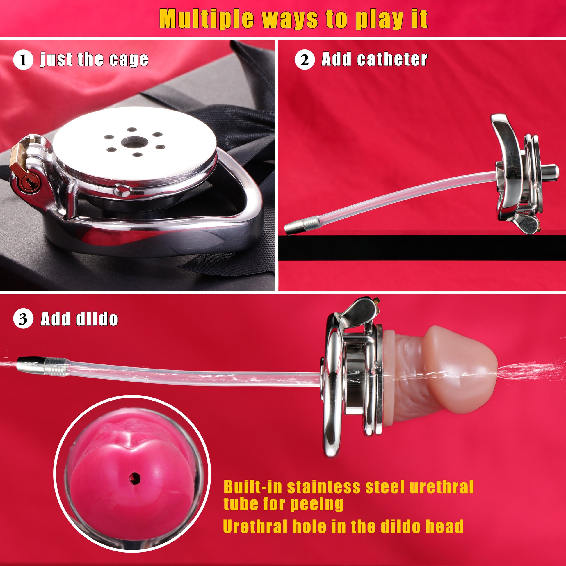 Inverted Double Cylinder Chastity Cage With Dildo & Catheter, F3406 - FRRK