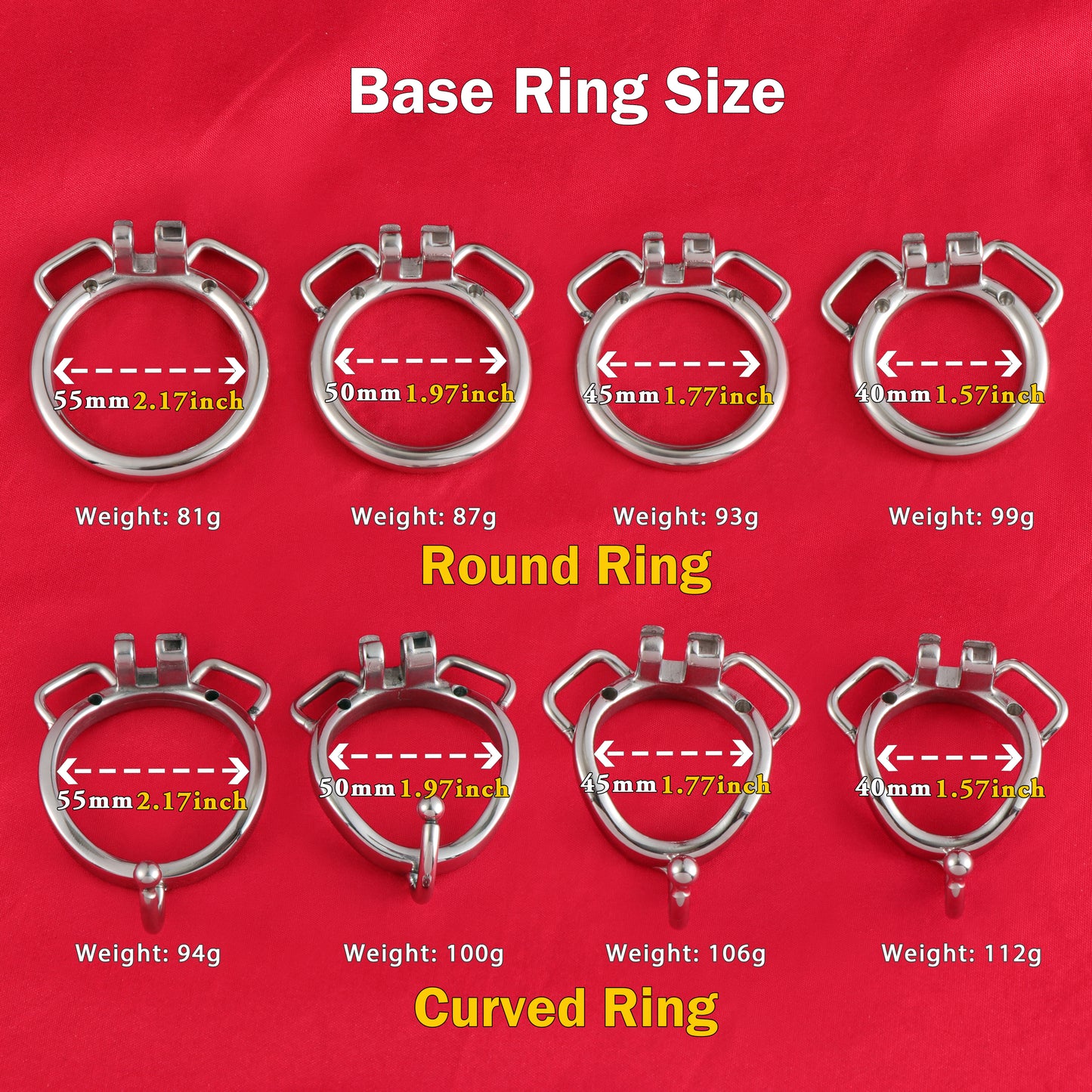 Base Rings for FRRK Chastity Cage (With Ears & Hook) That Fit Internal Side Slide Lock System Only, K03 - FRRK