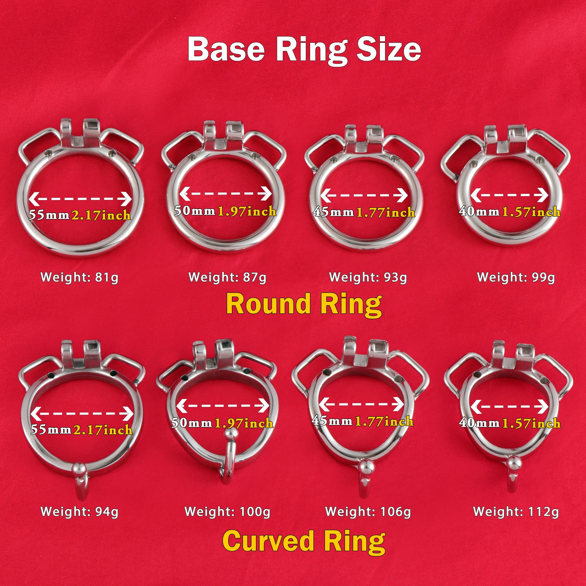 Base Rings for FRRK Chastity Cage (With Ears & Hook) That Fit Internal Side Slide Lock System Only, K03 - FRRK