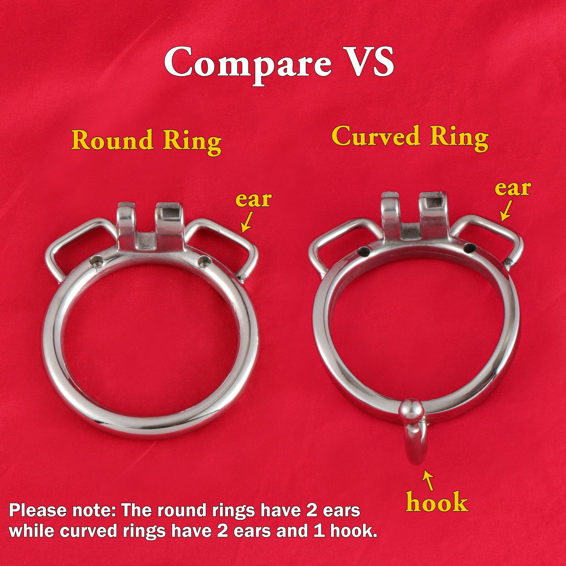 Base Rings for FRRK Chastity Cage (With Ears & Hook) That Fit Internal Side Slide Lock System Only, K03 - FRRK