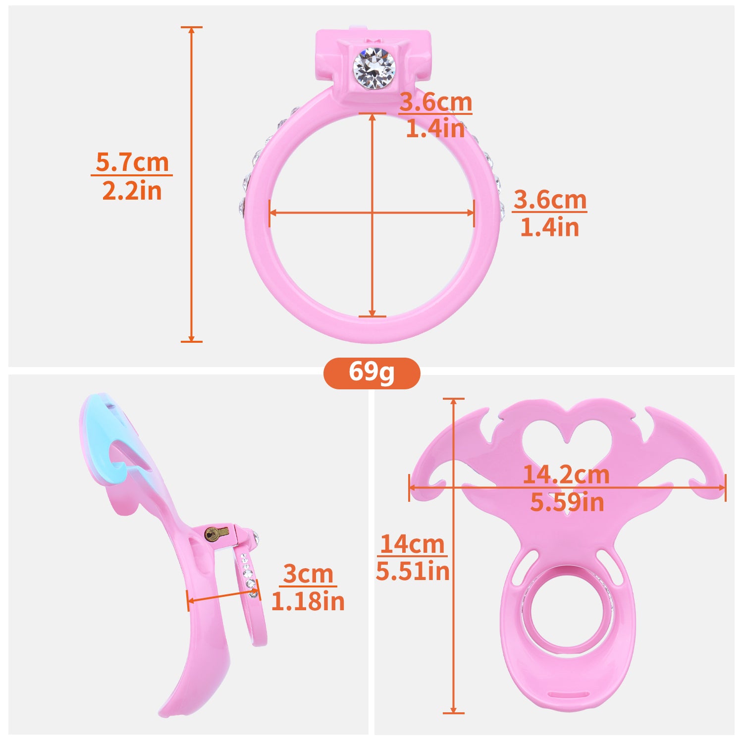 Succubus Rhinestone Dual Cock Ring Chastity Cage | AS211
