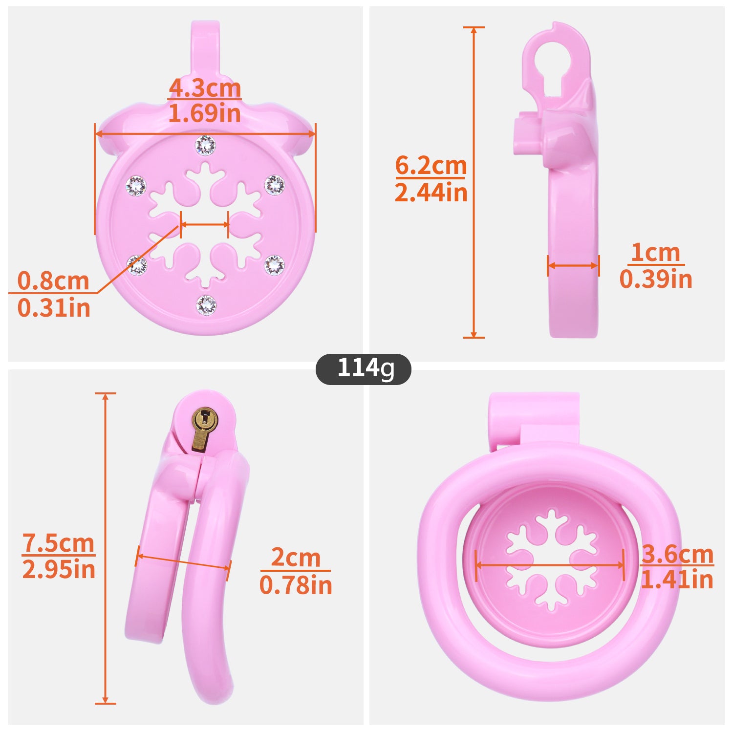 ABS Resin Rhinestone Snowflake Flat Chastity Cage | AS603