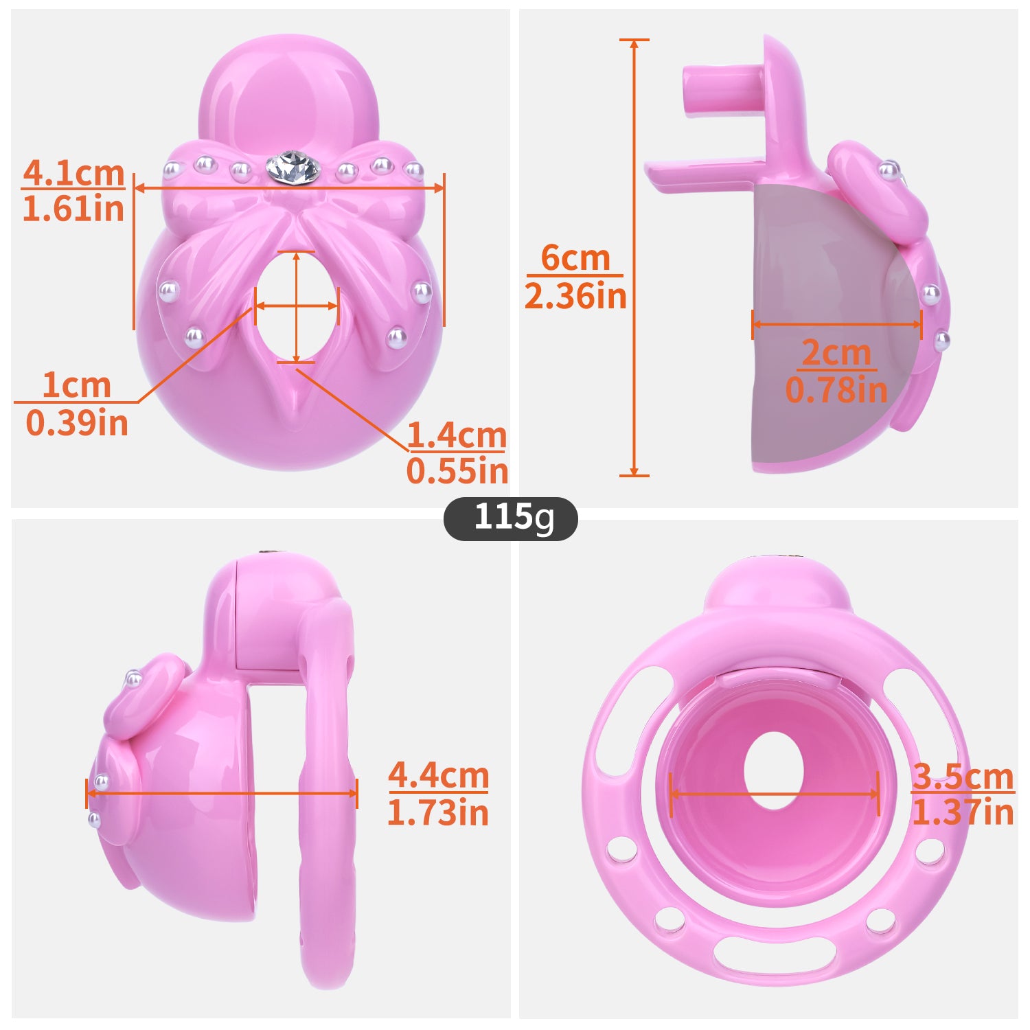 ABS Resin Rhinestone Bowknot Pot Lid Chastity Cage | AS605