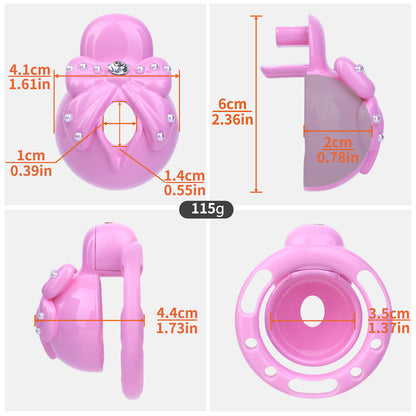 ABS Resin Rhinestone Bowknot Pot Lid Chastity Cage | AS605