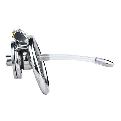 Flat Chastity Cage with Solid Metal Negative Ball and Catheter, F3192 - FRRK