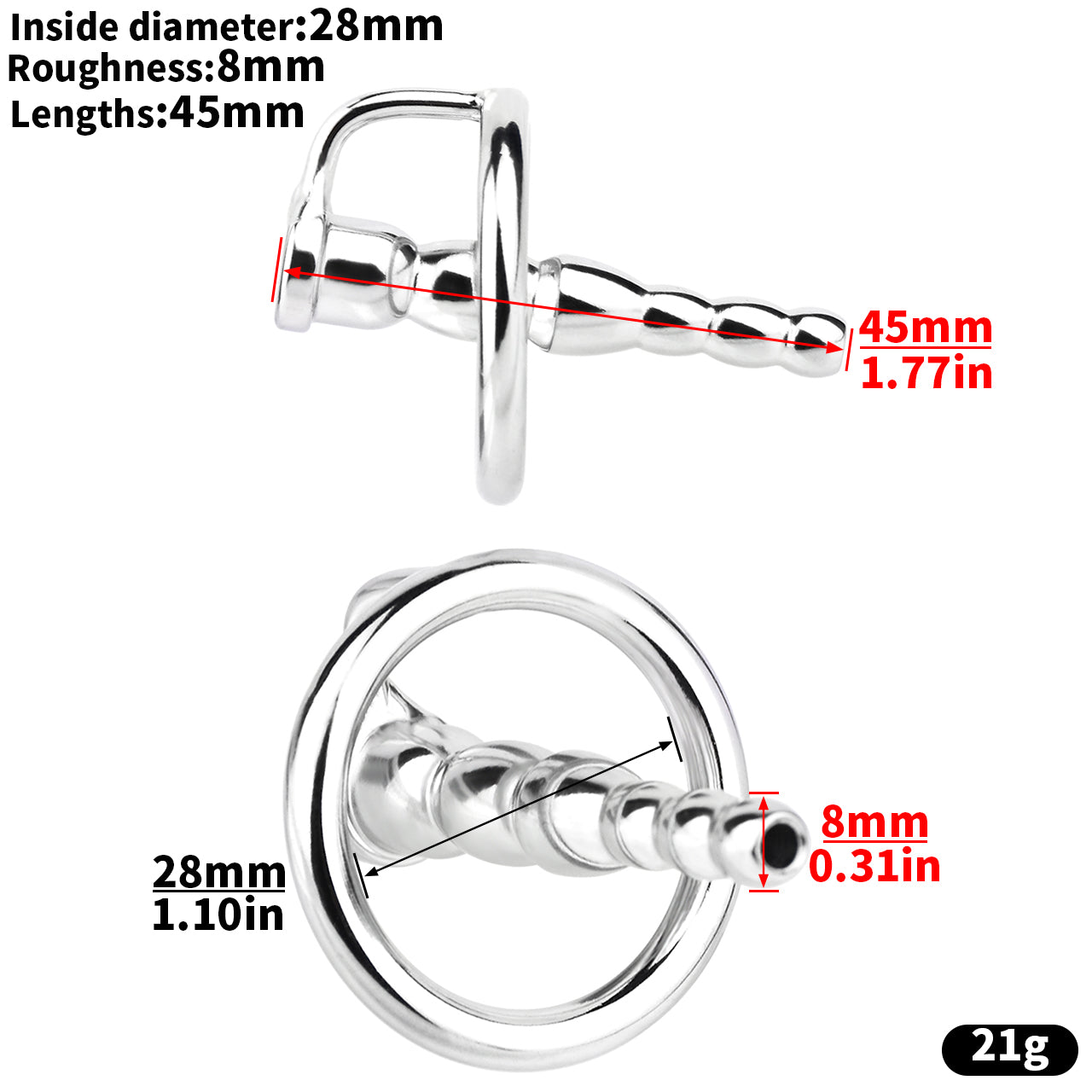 Hollow Urethral Sound with Penis Ring | F3253 - FRRK