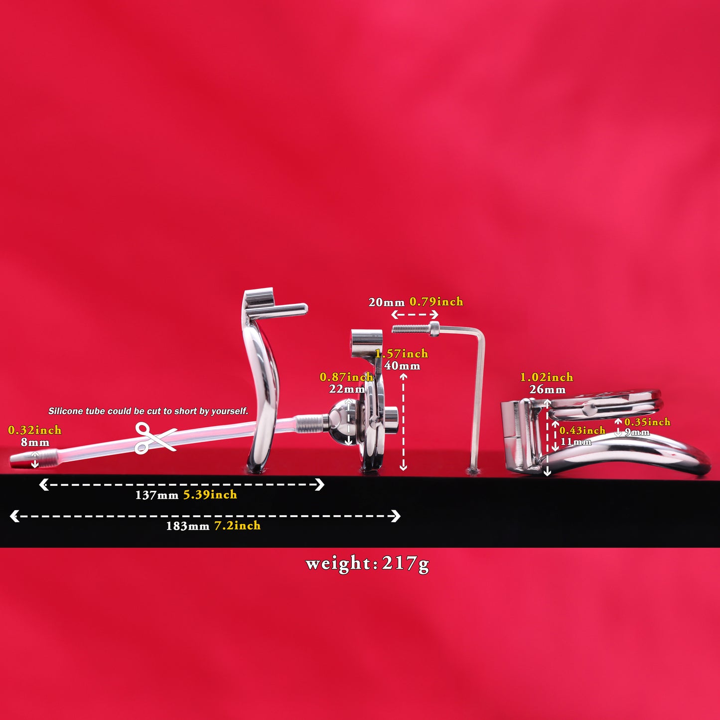 Flat Chastity Cage with Solid Metal Negative Ball and Catheter, F3189 - FRRK