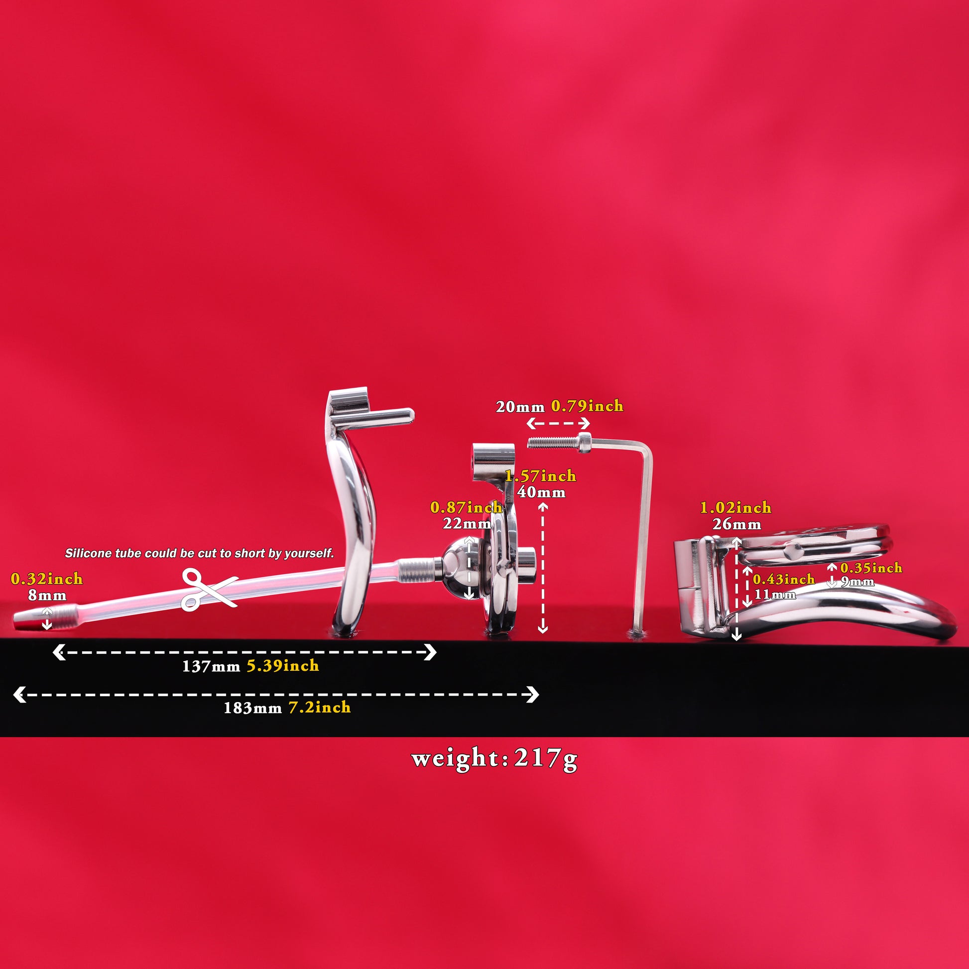 Flat Chastity Cage with Solid Metal Negative Ball and Catheter, F3189 - FRRK