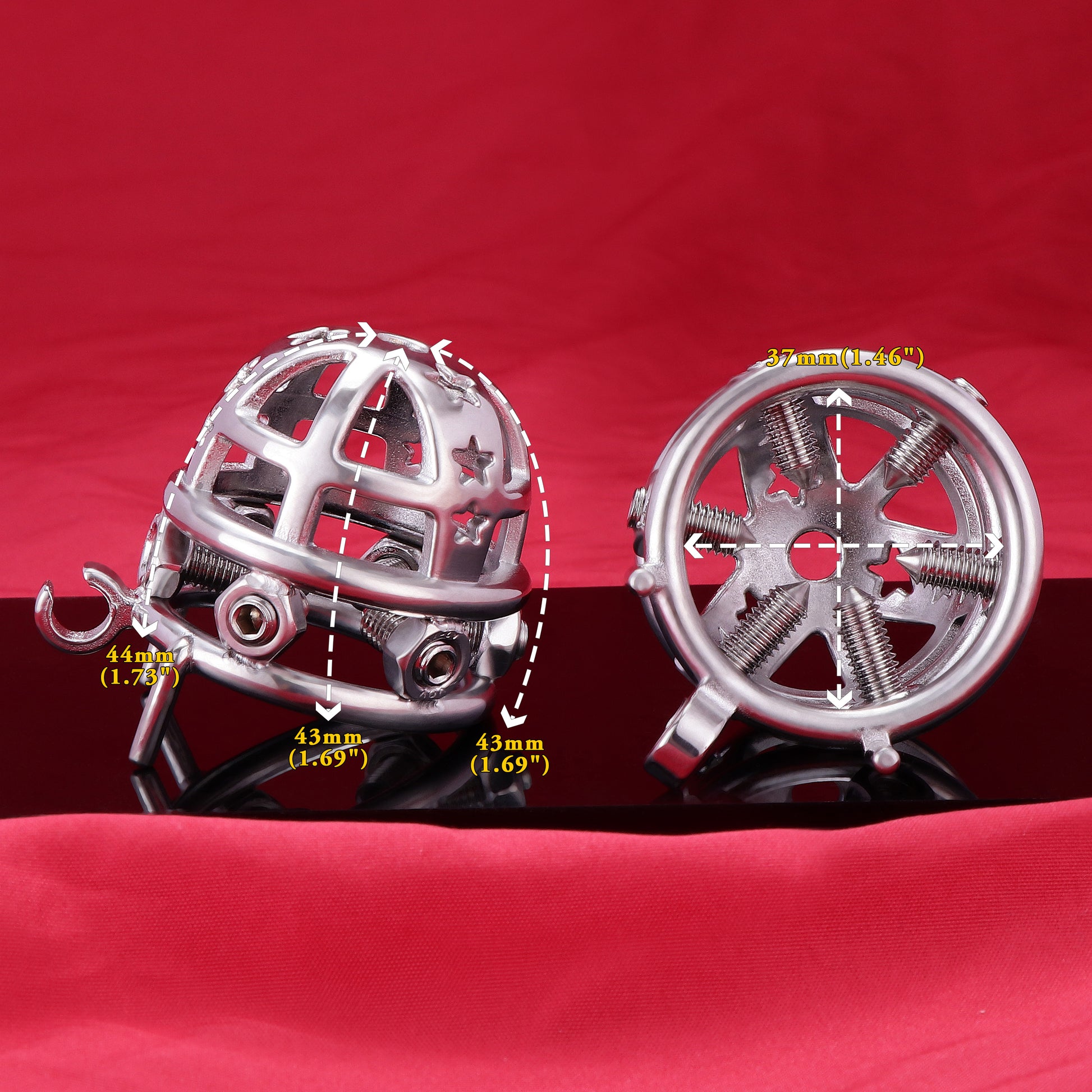 37mm Diameter Large Male Chastity Cage with Screw Spiked, F3069 - FRRK
