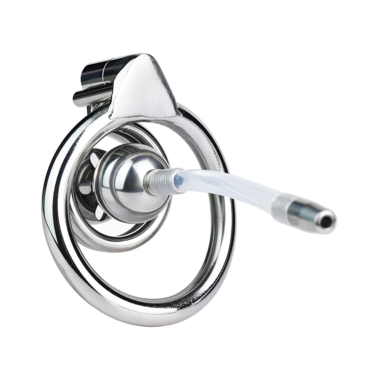 Flat Chastity Cage with Solid Metal Negative Ball and Catheter, F3189 - FRRK