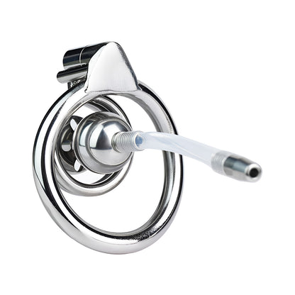 Flat Chastity Cage with Solid Metal Negative Ball and Catheter, F3189 - FRRK