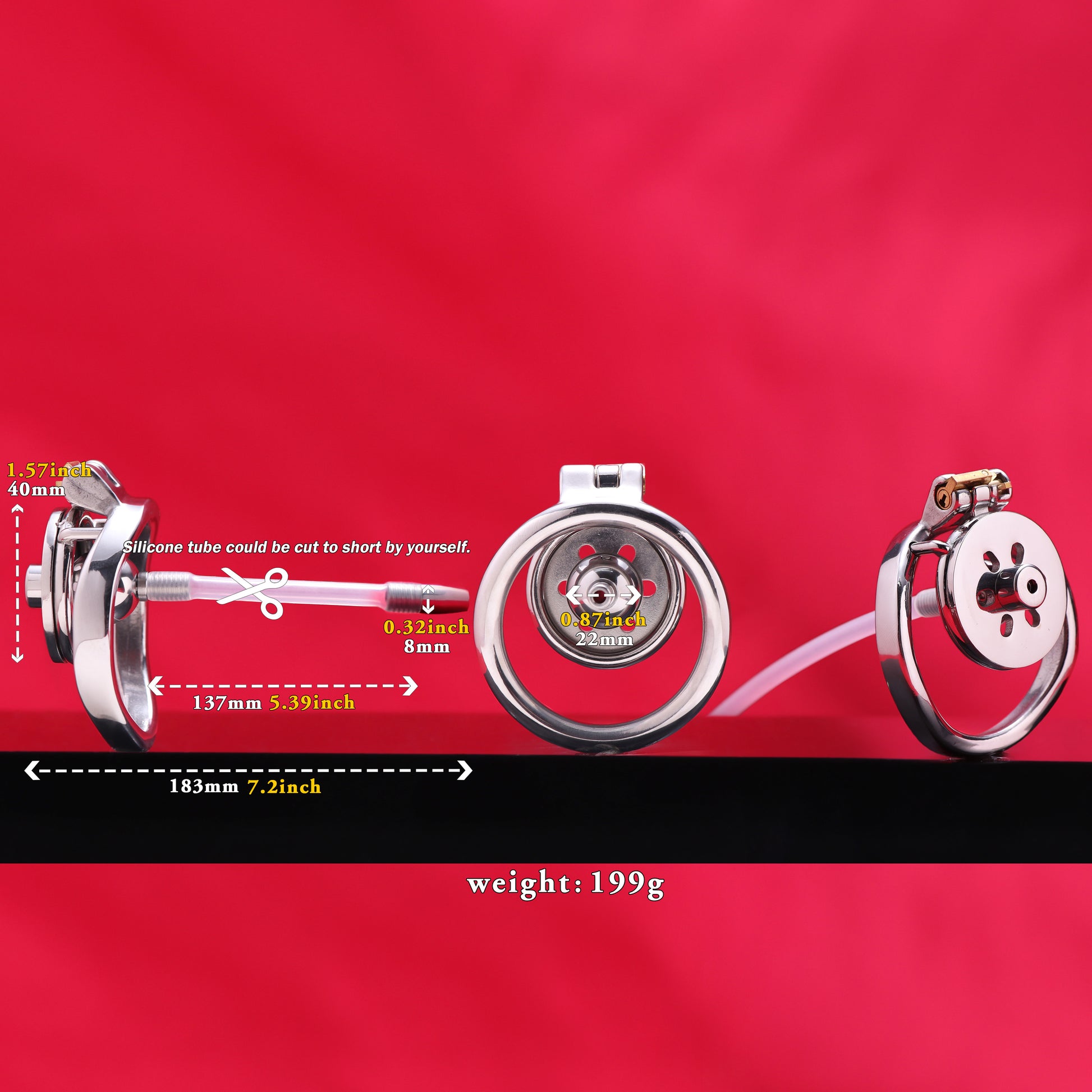 Flat Chastity Cage with Solid Metal Negative Ball and Catheter, F3192 - FRRK