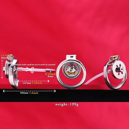 Flat Chastity Cage with Solid Metal Negative Ball and Catheter, F3192 - FRRK