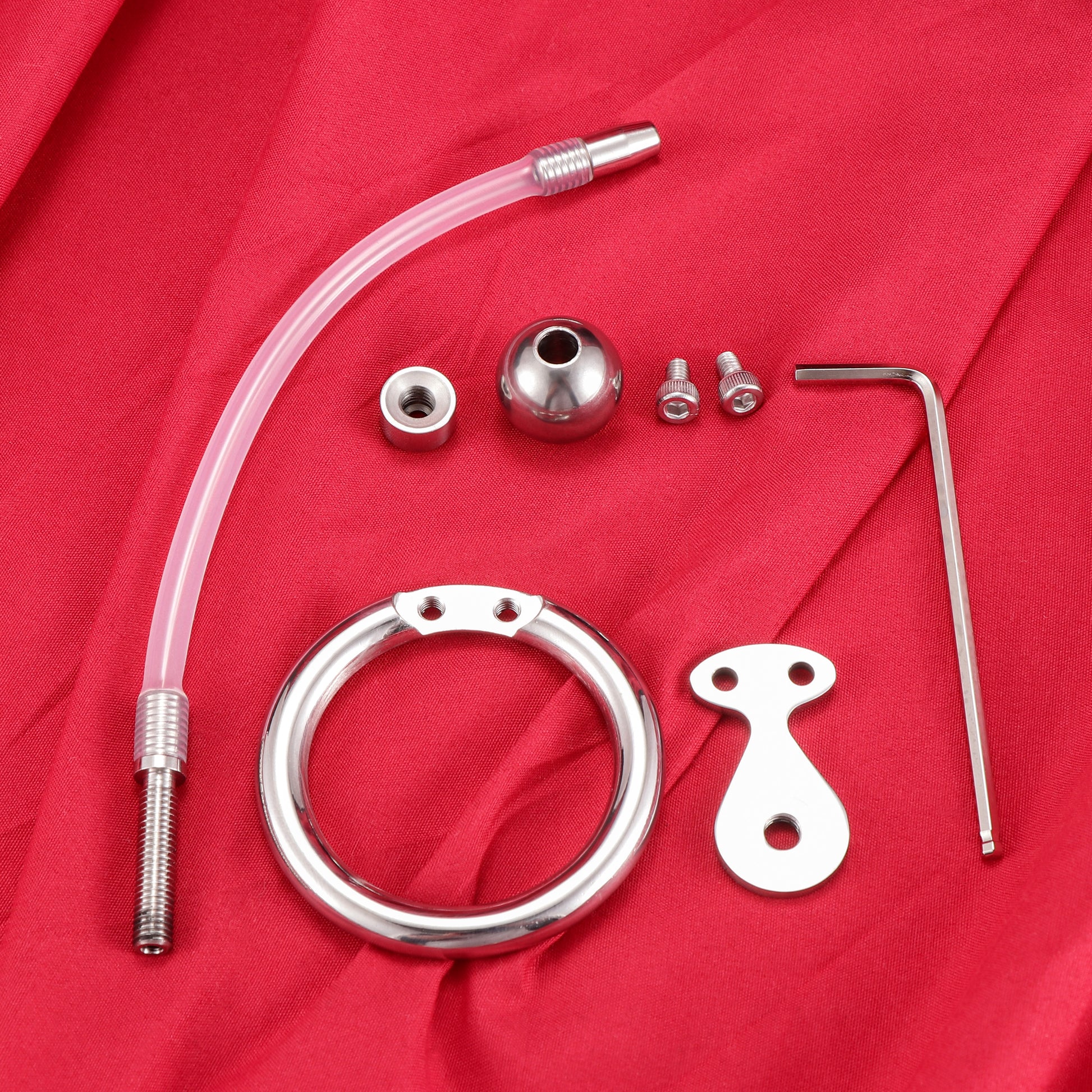 Negative Ball Inverted Steel Flat Chastity Cage with Catheter, F3157 - FRRK