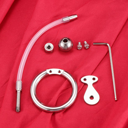 Negative Ball Inverted Steel Flat Chastity Cage with Catheter, F3157 - FRRK
