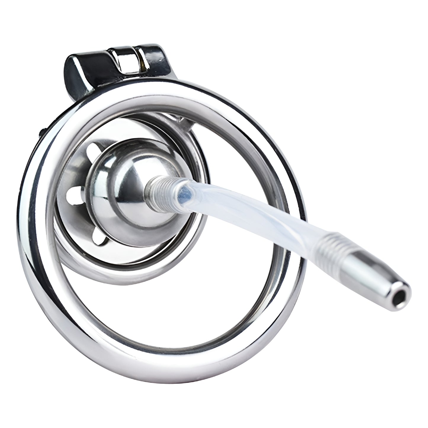 Flat Chastity Cage with Solid Metal Negative Ball and Catheter, F3192 - FRRK
