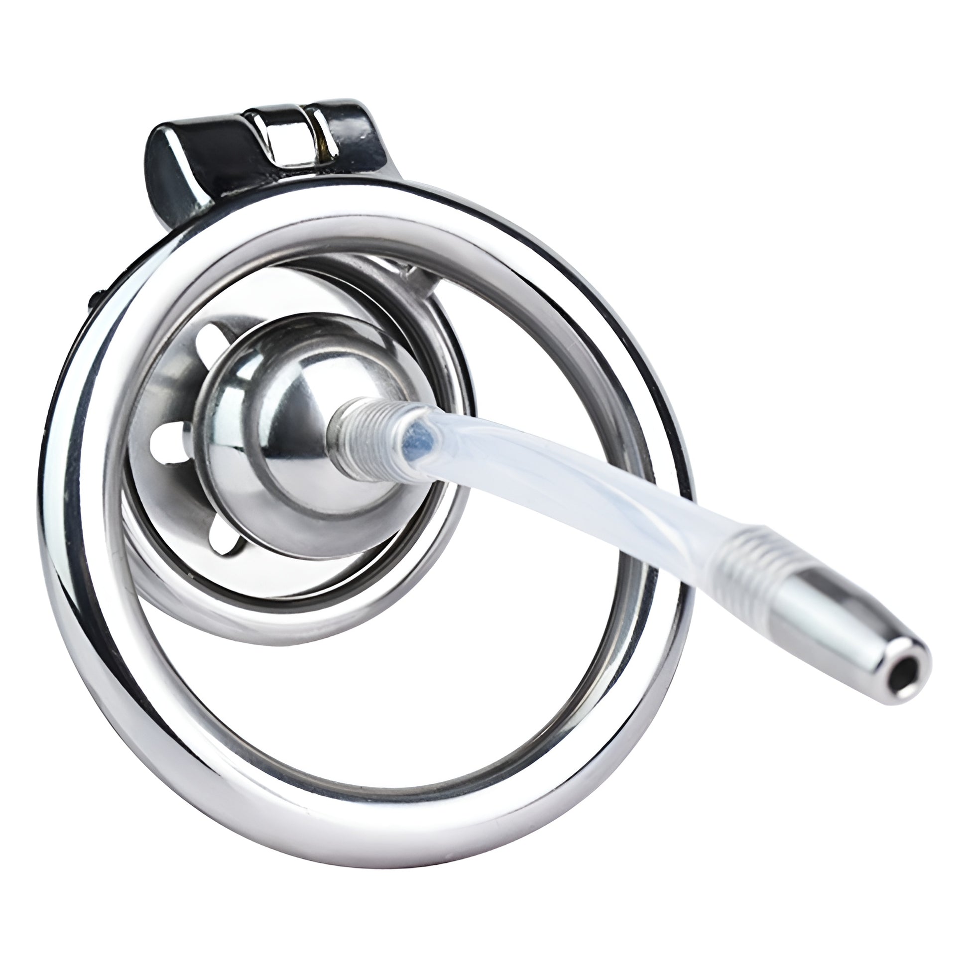 Flat Chastity Cage with Solid Metal Negative Ball and Catheter, F3192 - FRRK