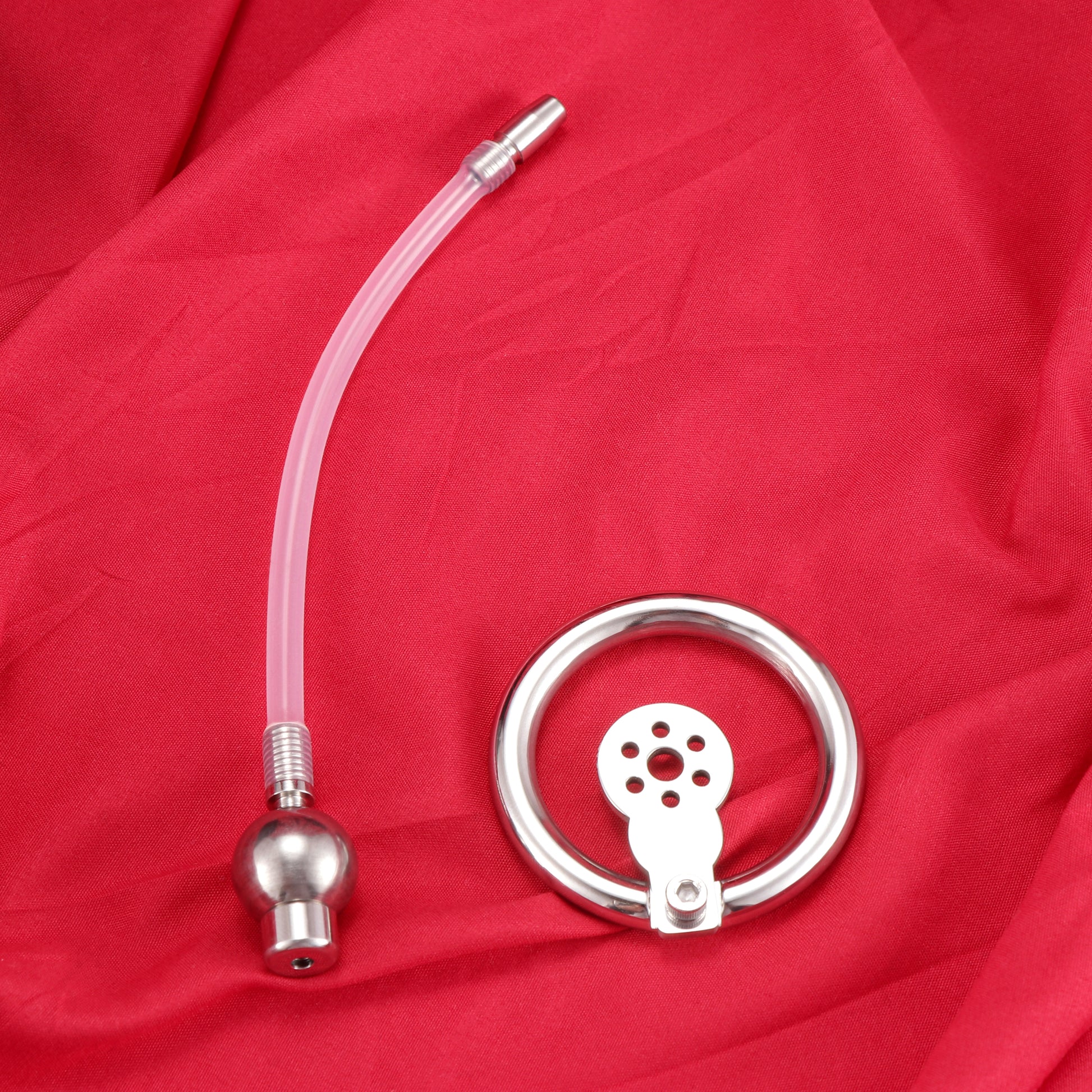 Negative Ball Flat Chastity Cage with Catheter, F3109 - FRRK