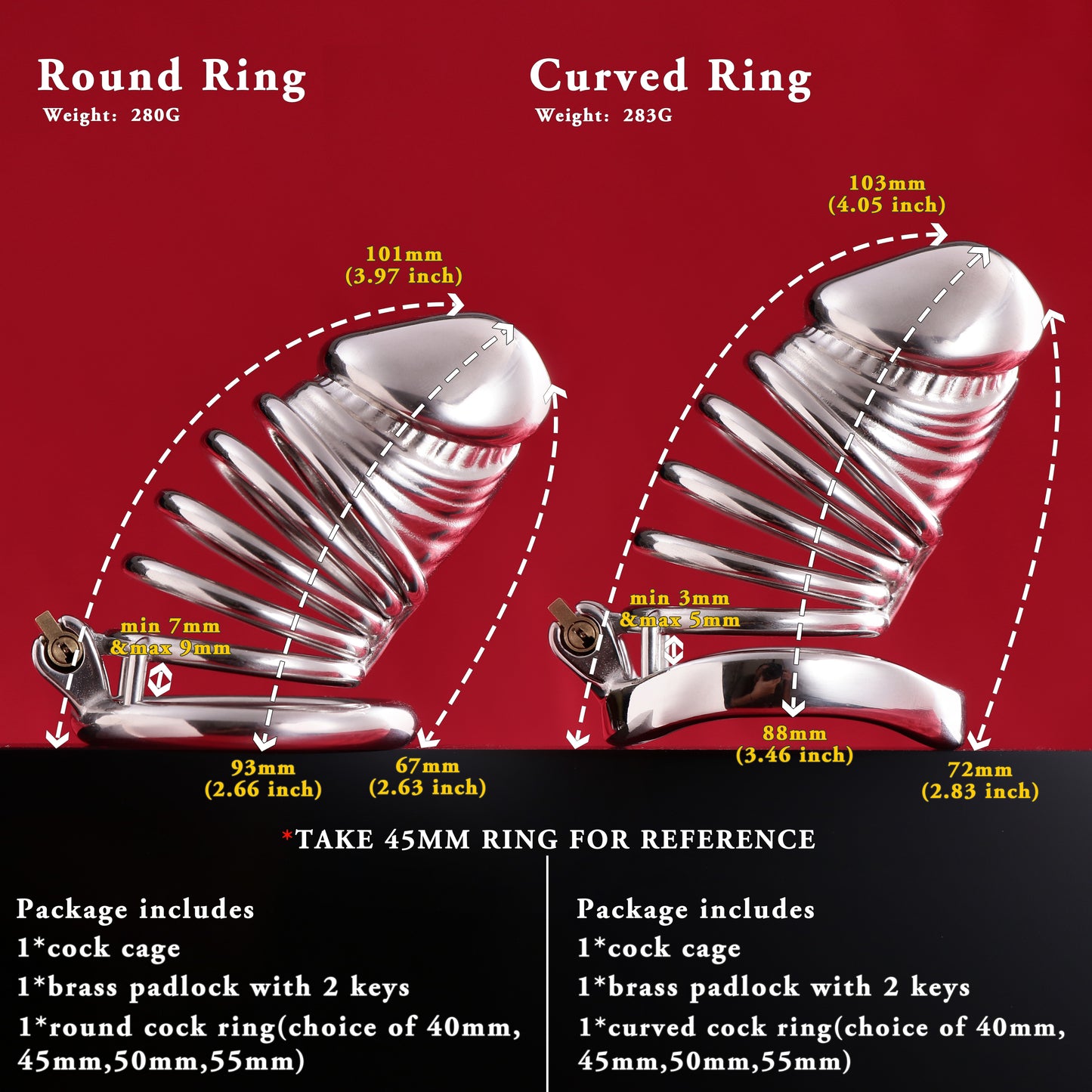 Male Solid Steel Chastity Cage, F3055 - FRRK