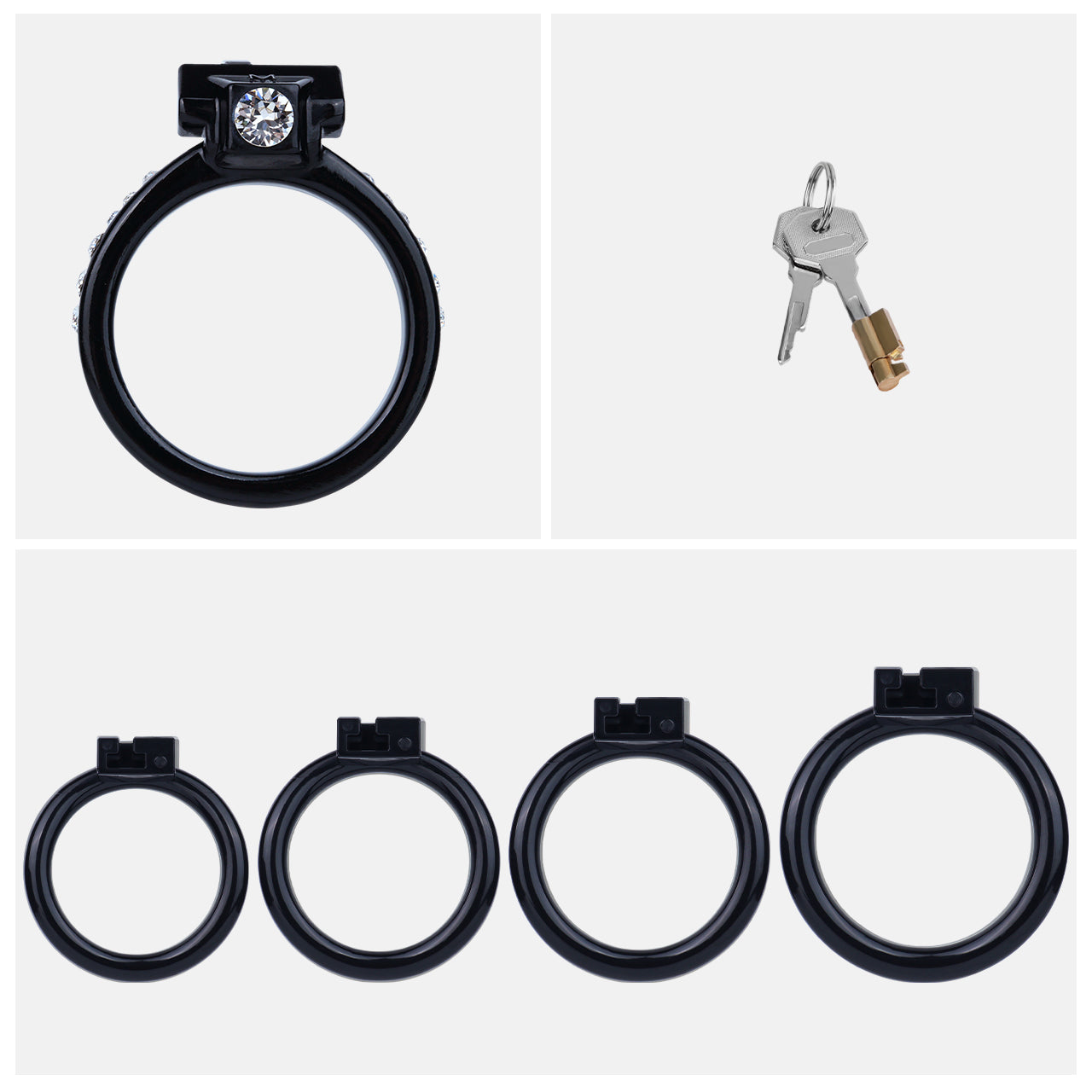 ABS Resin Rhinestone Dual Cock Ring Chastity Cage | AS602