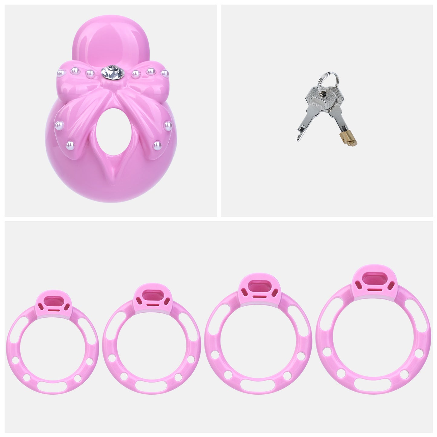 ABS Resin Rhinestone Bowknot Pot Lid Chastity Cage | AS605