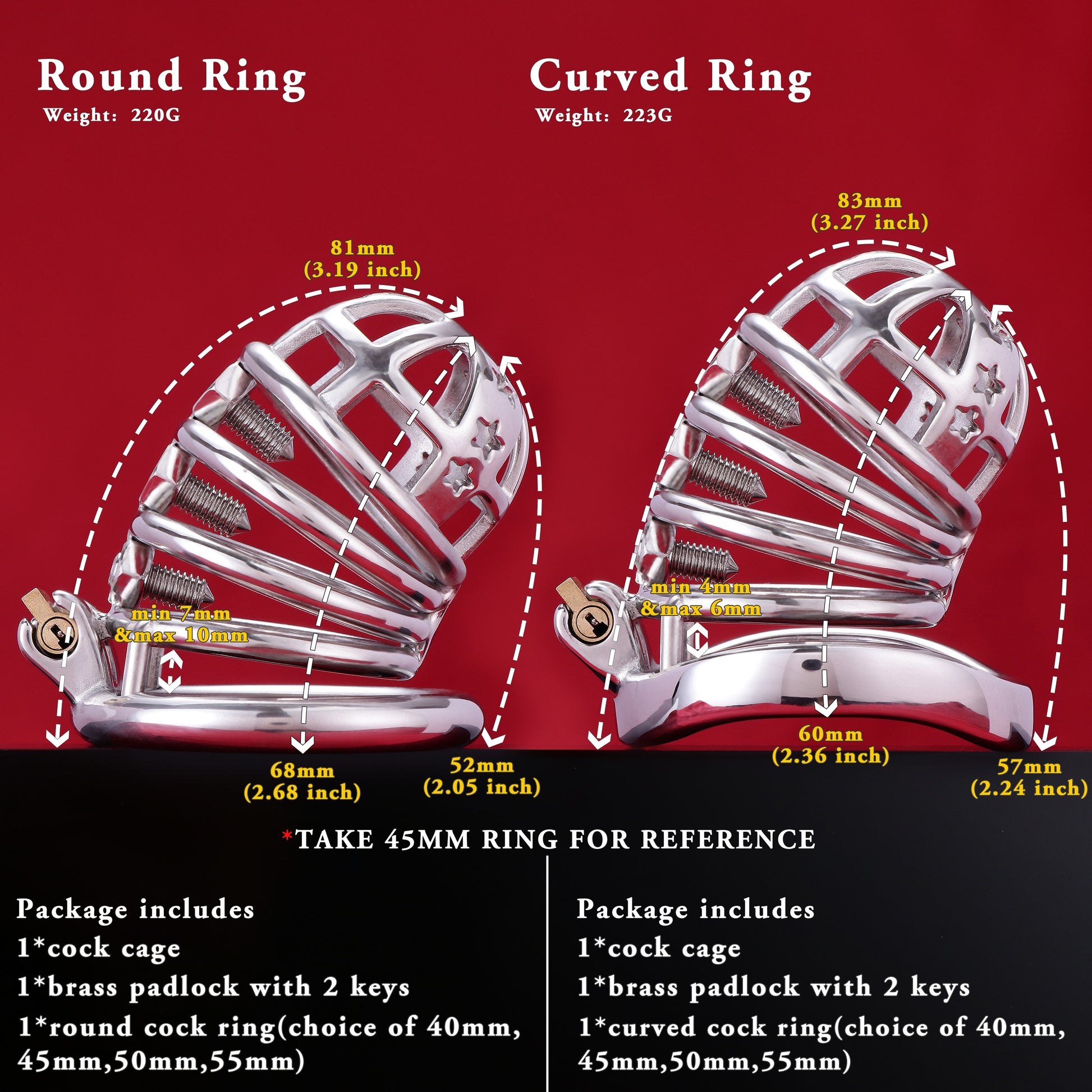 37mm Diameter Large Male Chastity Cage with Screw Spiked, F3070 - FRRK