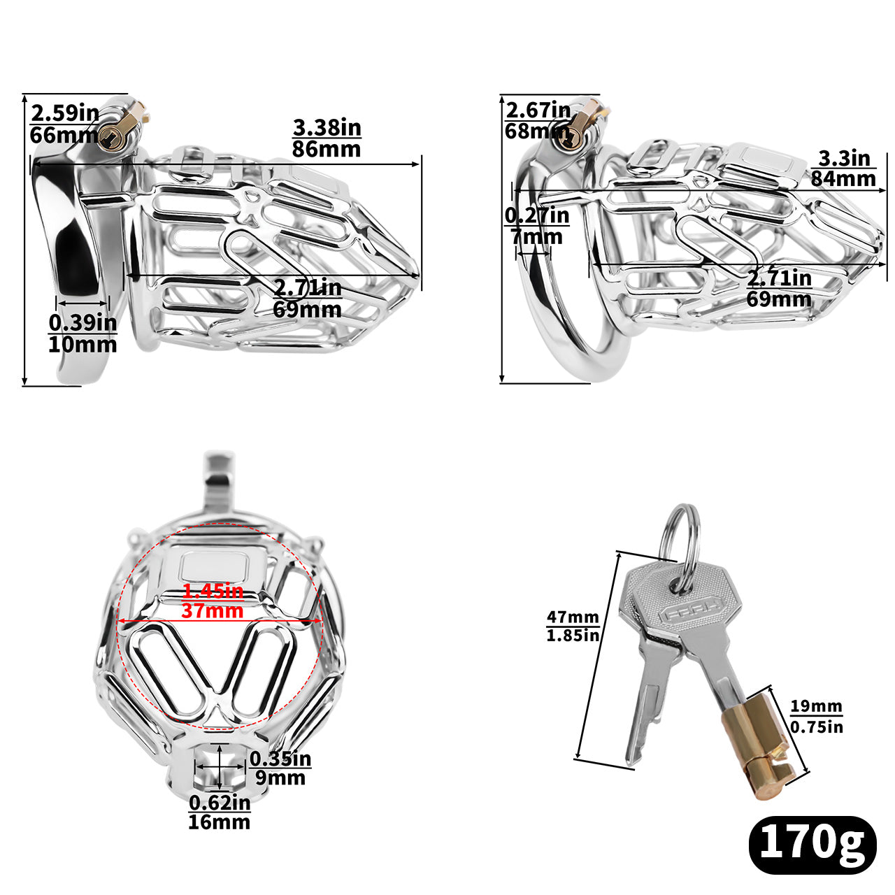 Topology Square Chastity Cage - Large Size | F318A
