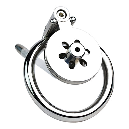 Flat Chastity Cage with Solid Metal Negative Ball and Catheter, F3189 - FRRK
