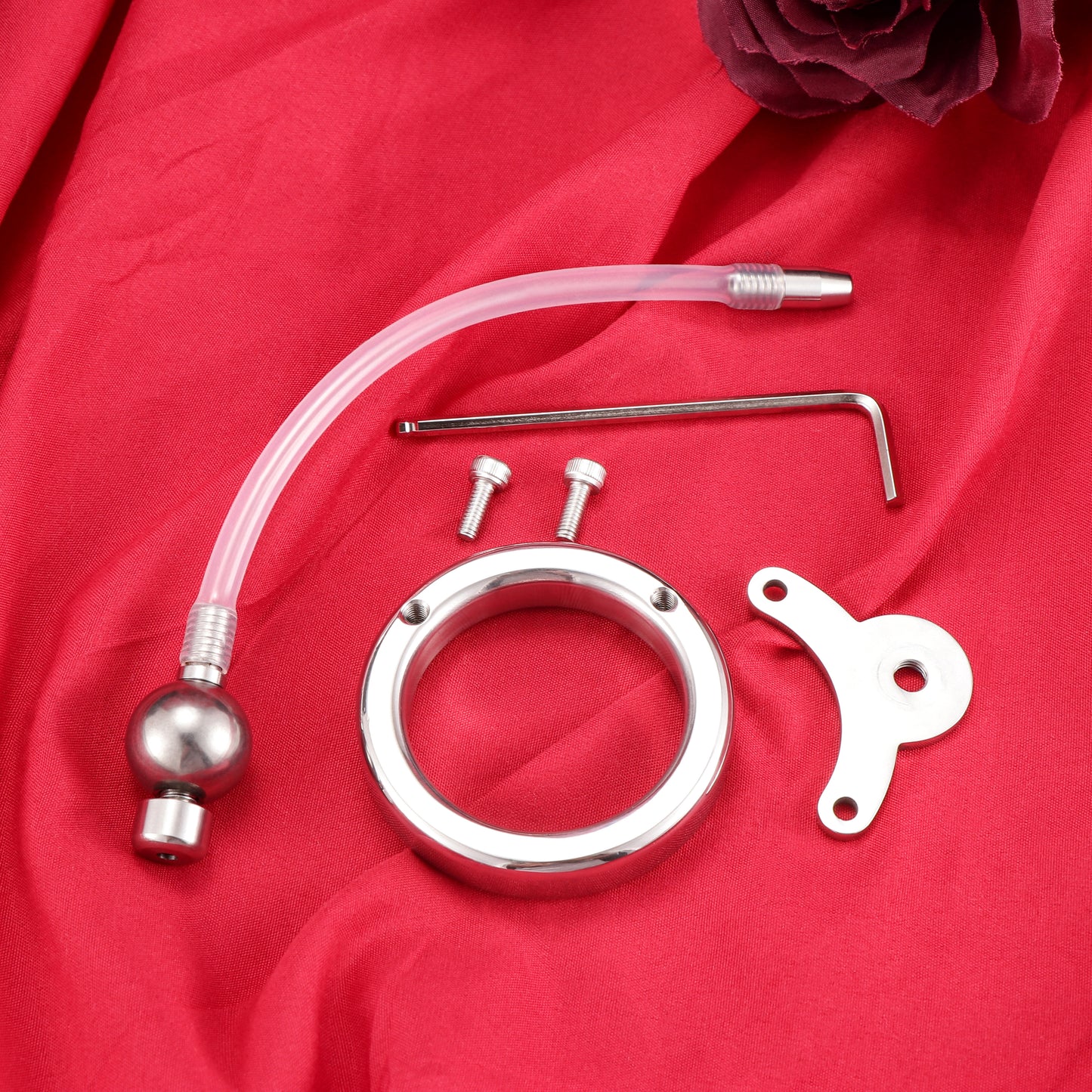 Inverted Negative Ball Flat Chastity Cage with Catheter, F3163 - FRRK