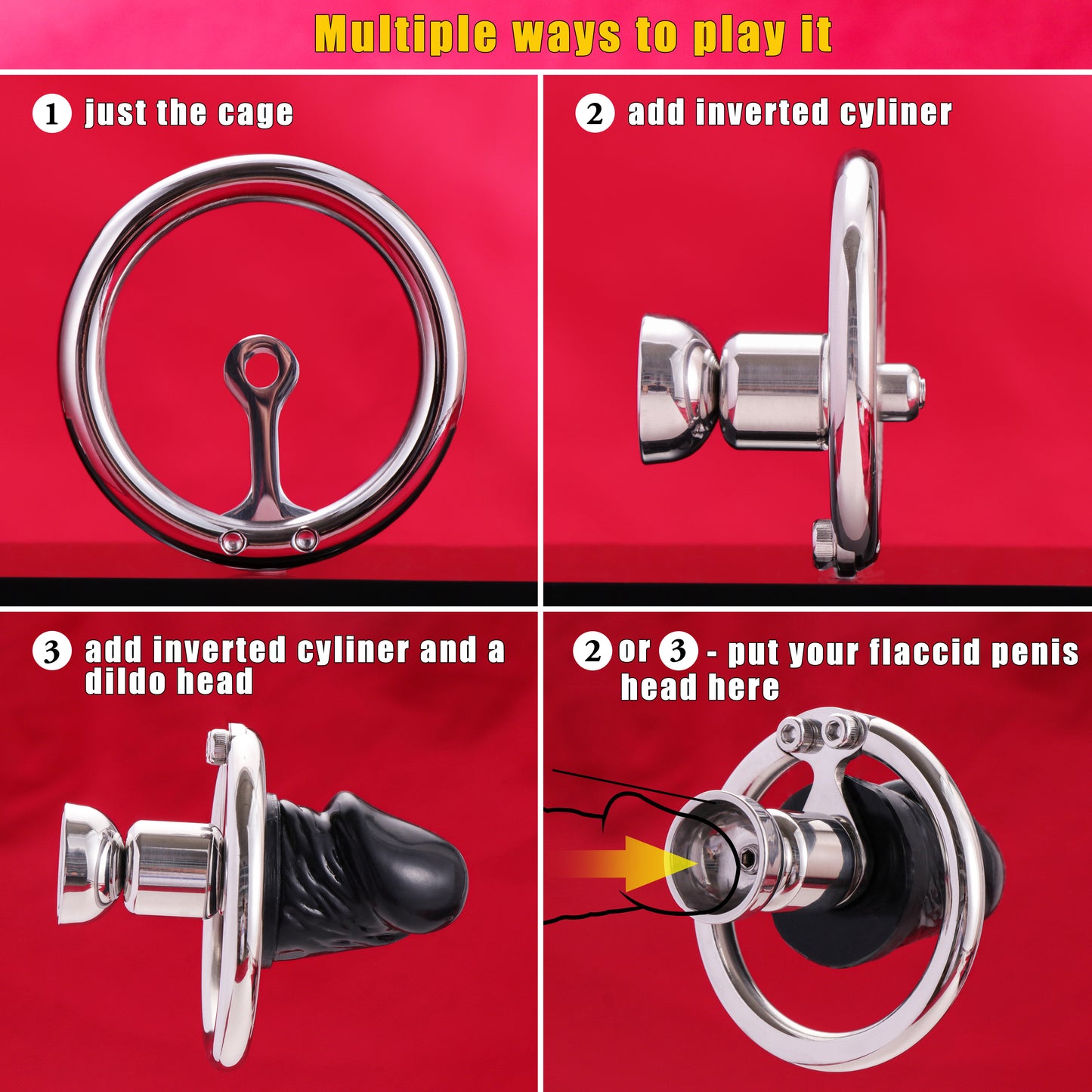Flat Inverted Chastity Cage With Dildo, F3404 - FRRK