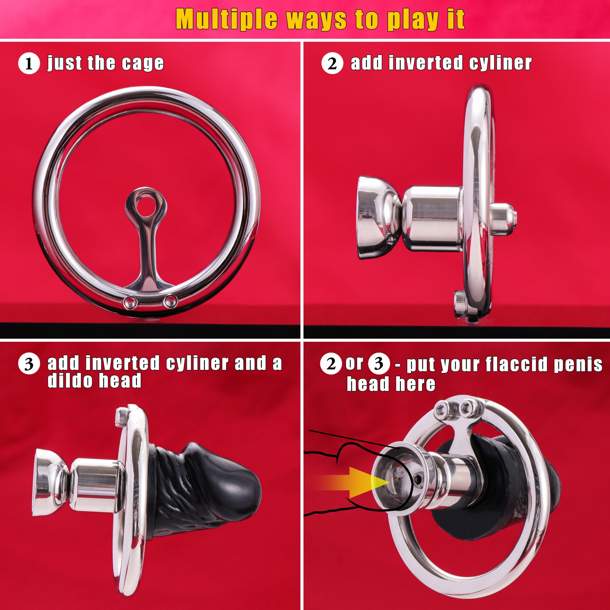 Flat Inverted Chastity Cage With Dildo, F3404 - FRRK