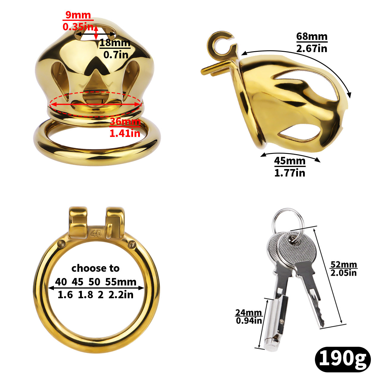 Cobra Series Mamba Chastity Cage | F312A Small Size - Golden