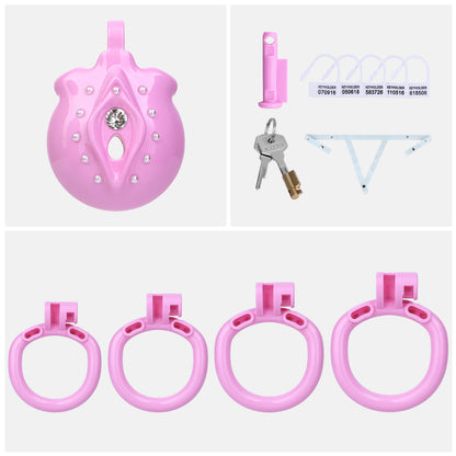 ABS Resin Rhinestone Inverted Pussy Chastity Cage | AS604