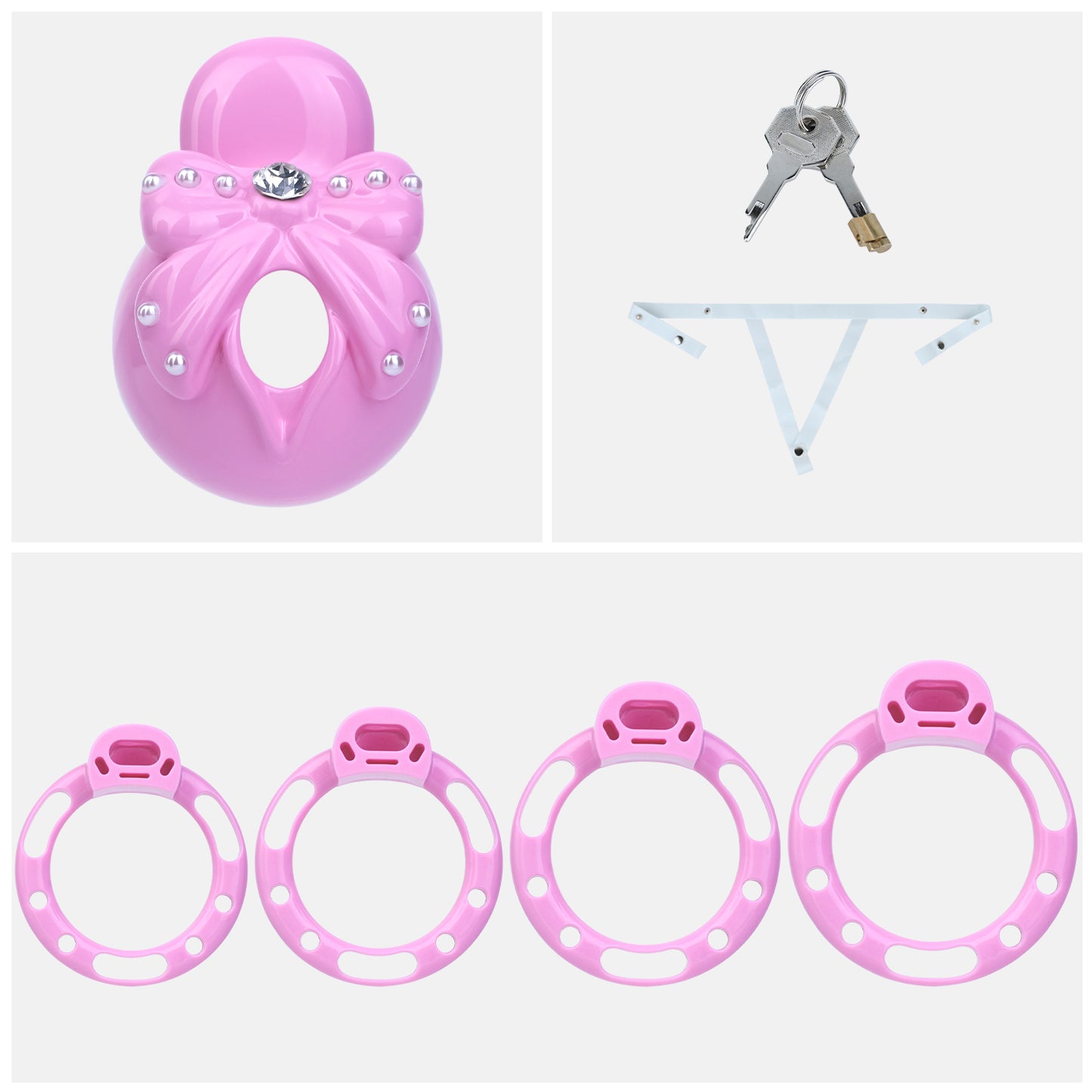 ABS Resin Rhinestone Bowknot Pot Lid Chastity Cage | AS605