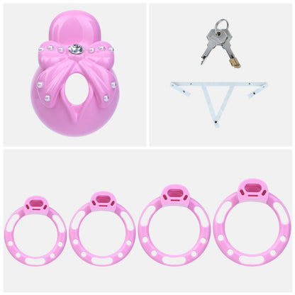 ABS Resin Rhinestone Bowknot Pot Lid Chastity Cage | AS605