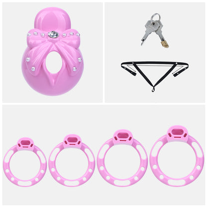 ABS Resin Rhinestone Bowknot Pot Lid Chastity Cage | AS605