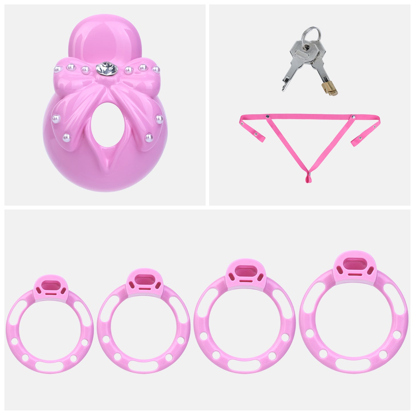 ABS Resin Rhinestone Bowknot Pot Lid Chastity Cage | AS605