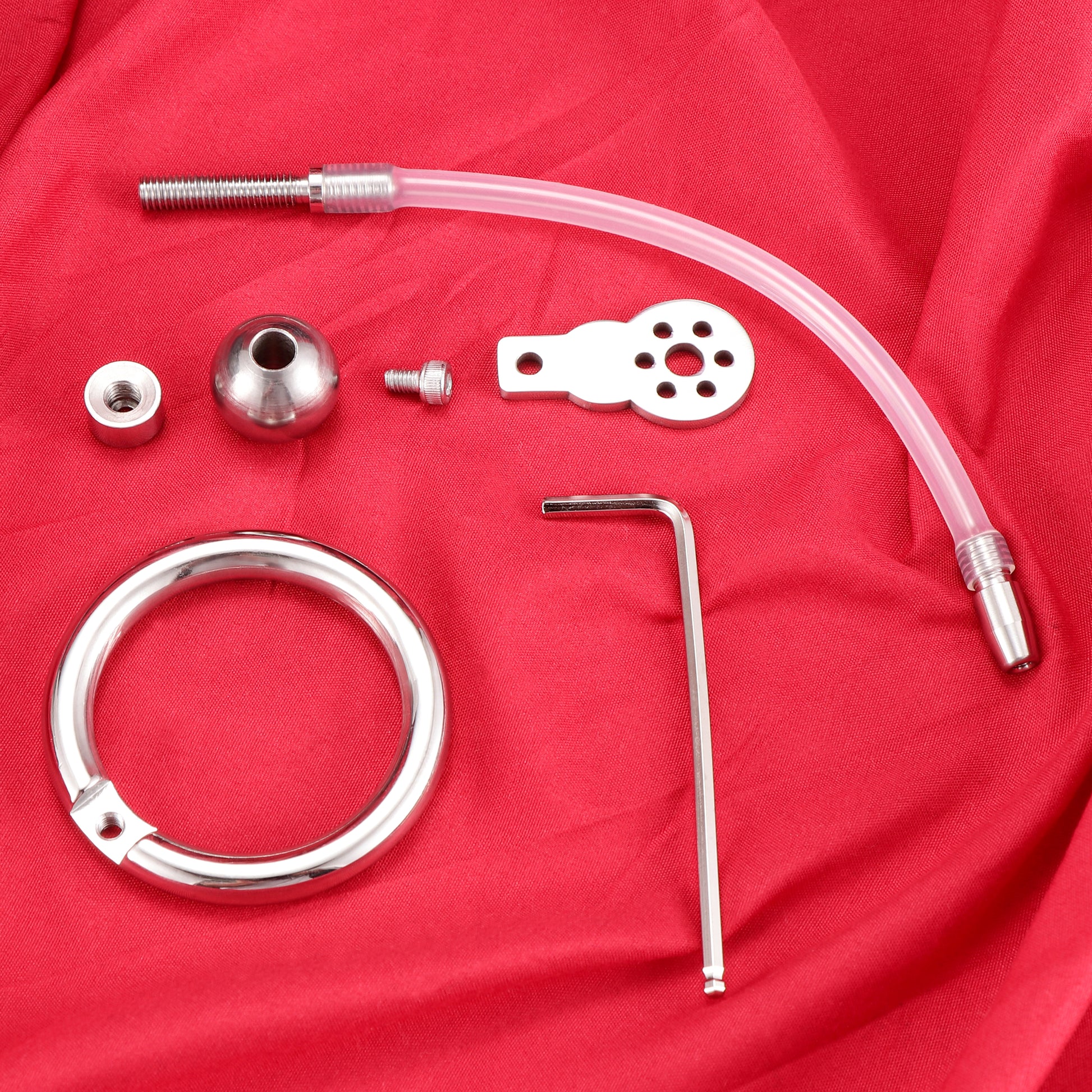 Negative Ball Flat Chastity Cage with Catheter, F3109 - FRRK