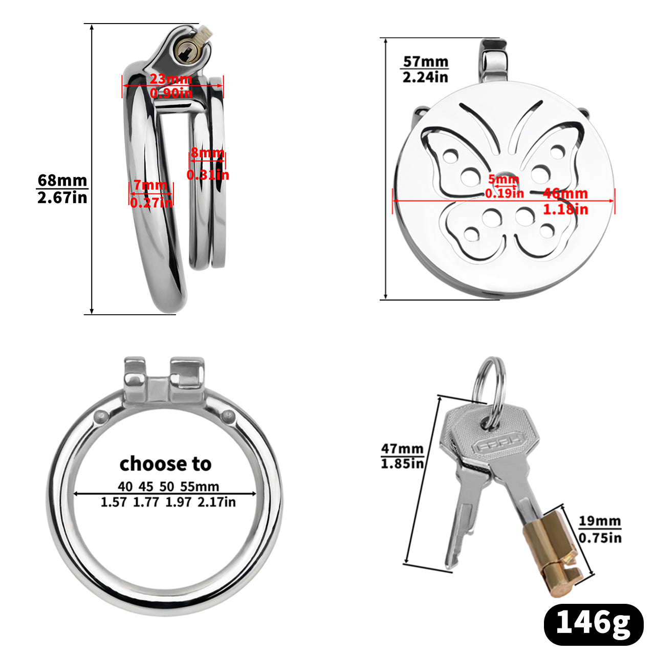 Butterfly Flat Sissy Chastity Cage