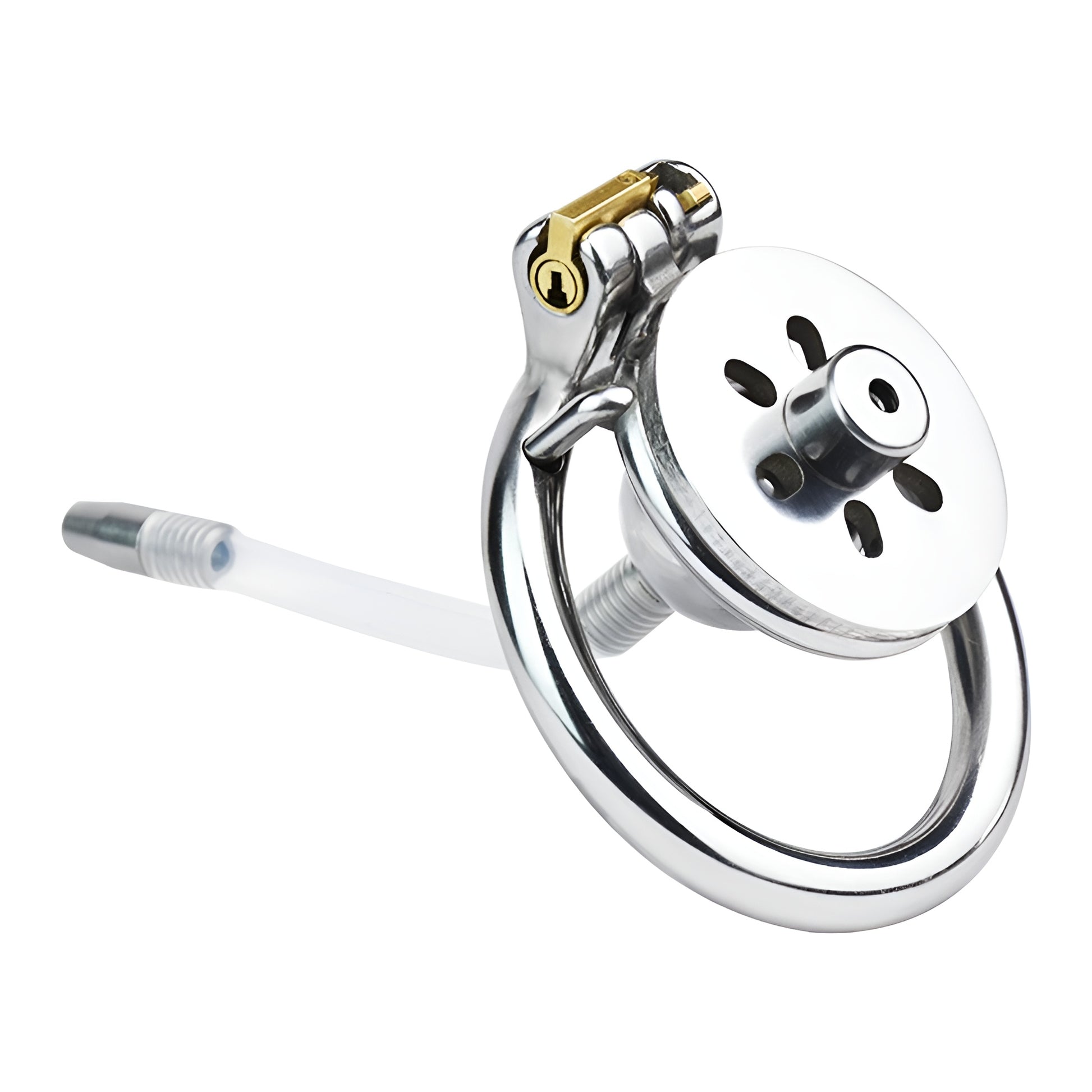 Flat Chastity Cage with Solid Metal Negative Ball and Catheter, F3192 - FRRK